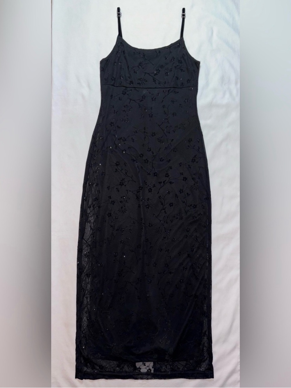 Jody California Vintage Black Beaded Mesh Evening Dress Maxi Formal Gown Sz 9 US